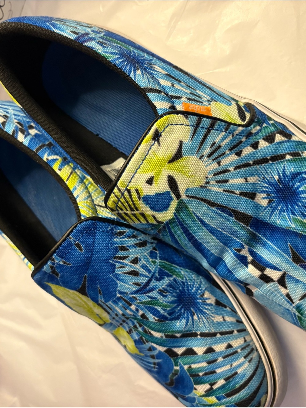 Nike Blue Floral Slip-On Loafers with Yellow Accents